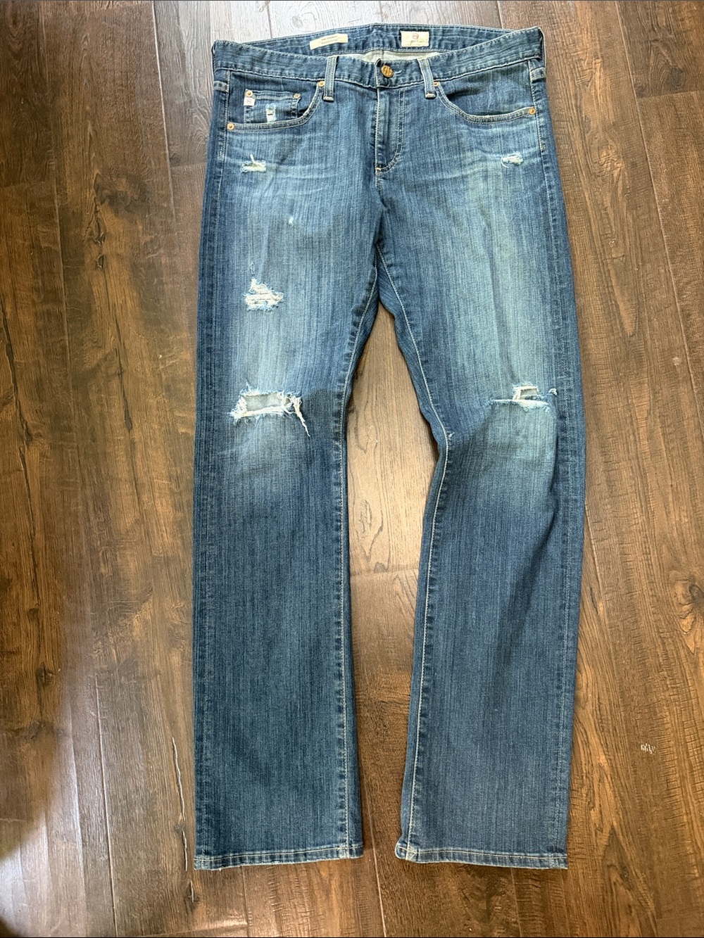 Ag Adriano Goldschmied Distressed Blue Straight Jeans